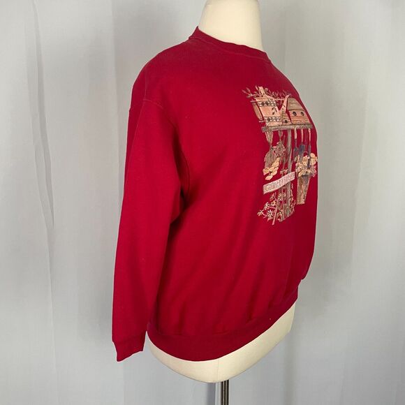 Crewneck Sweatshirt Womens Plus Size 18W 20W Red Graphic Grandma Cottage Garden - Picture 5 of 13